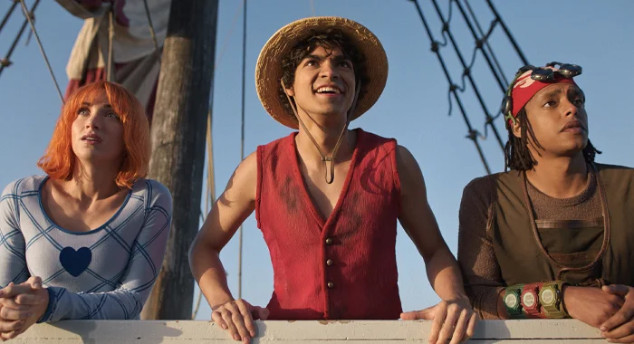 Emily Rudd, Iñaki Godoy, and Jacob Romero in One Piece: Intto the Grand Line (2026)