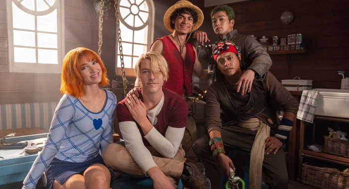 Emily Rudd, Taz Skylar, Iñaki Godoy, Mackenyu, and Jacob Romero in One Piece: Season 2 (2026)