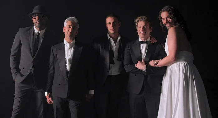 Queer Eye. (L to R) Karamo Brown, Tan France, Antoni Porowski, Jeremiah Brent, Jonathan Van Ness in episode 901 of Queer Eye. Cr. Courtesy Of Netflix © 2024