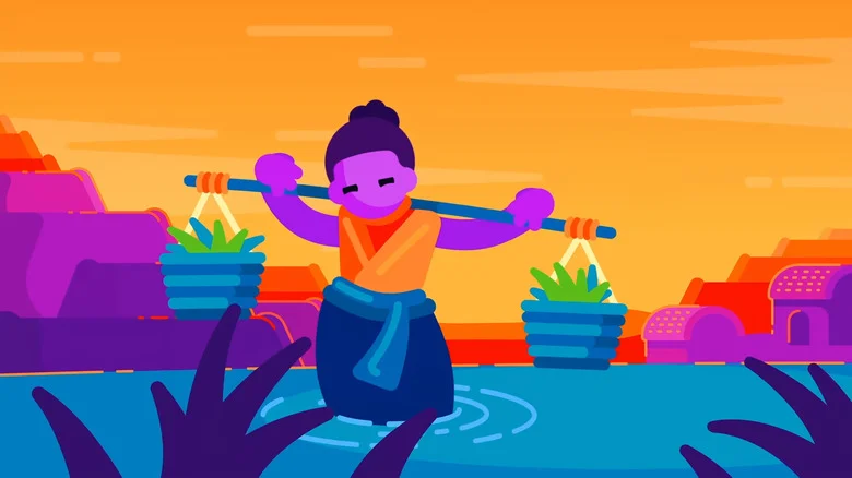 A peasant holding two buckets in The Egg