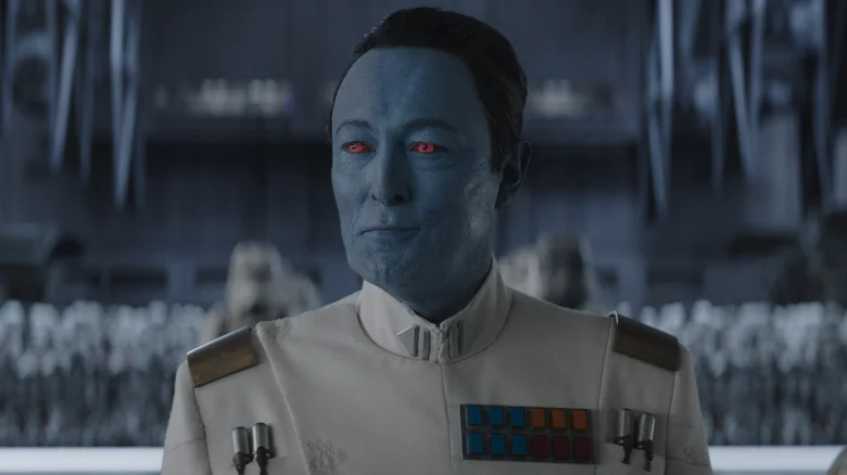 Lars Mikkelsen as Grand Admiral Thrawn standing in front of his army in Ahoska Season 1