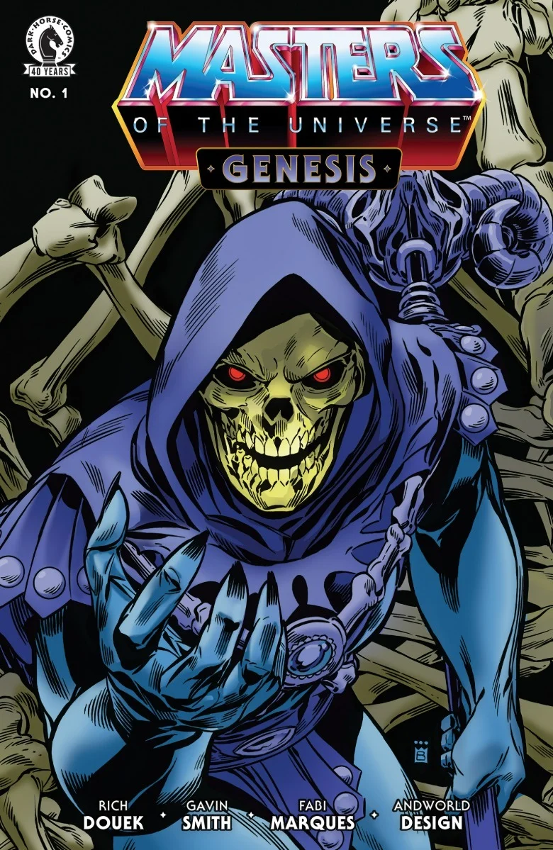 Cover of Masters of the Universe: Genesis #1 with close-up of Skeletor